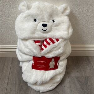 Polar Bear Hooded Blanket, Plush Polar Bear Blanket, Soft Christmas Blanket